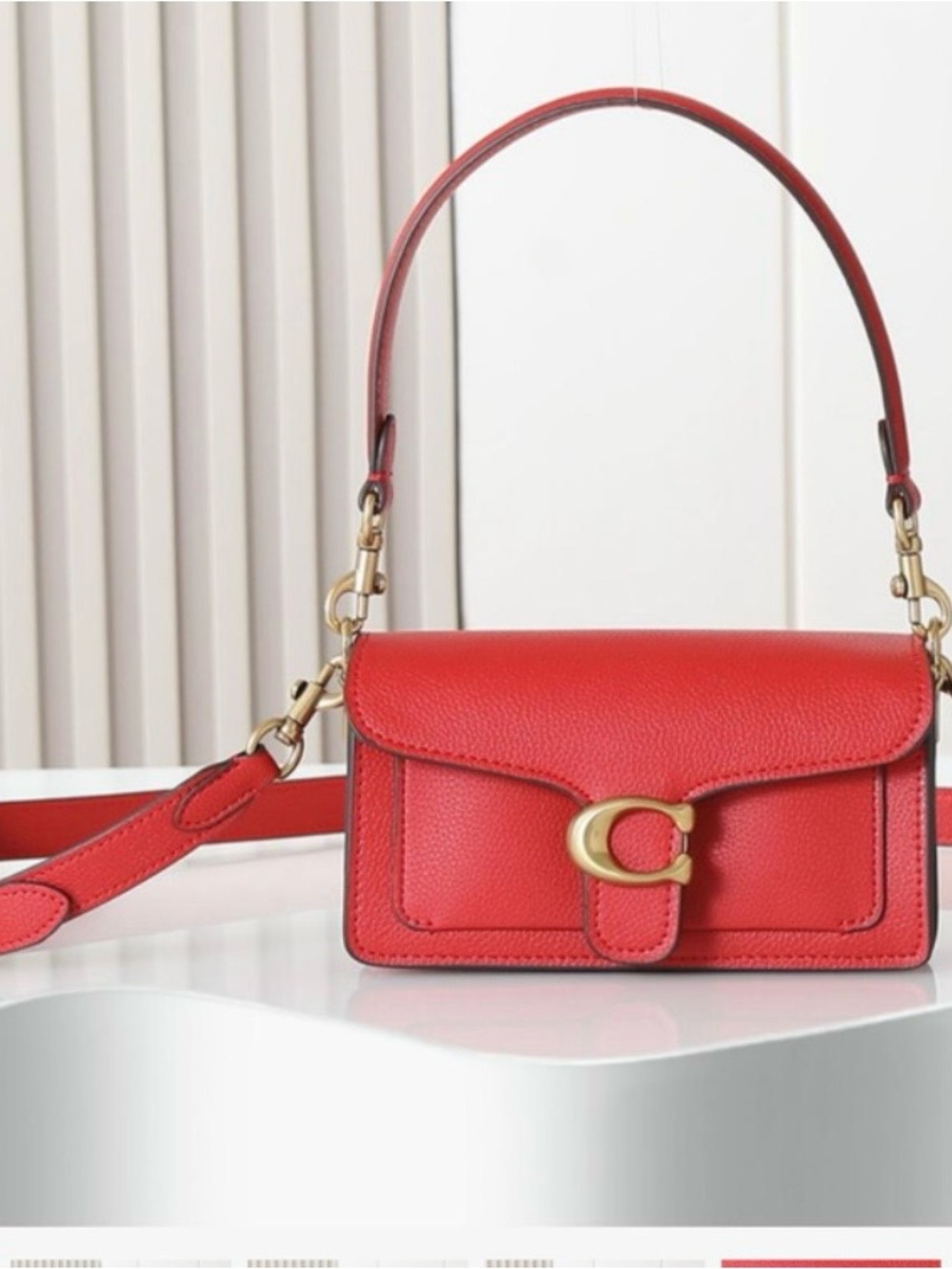 Coach Red Leather Shoulder Bag with Gold 'C' Accent